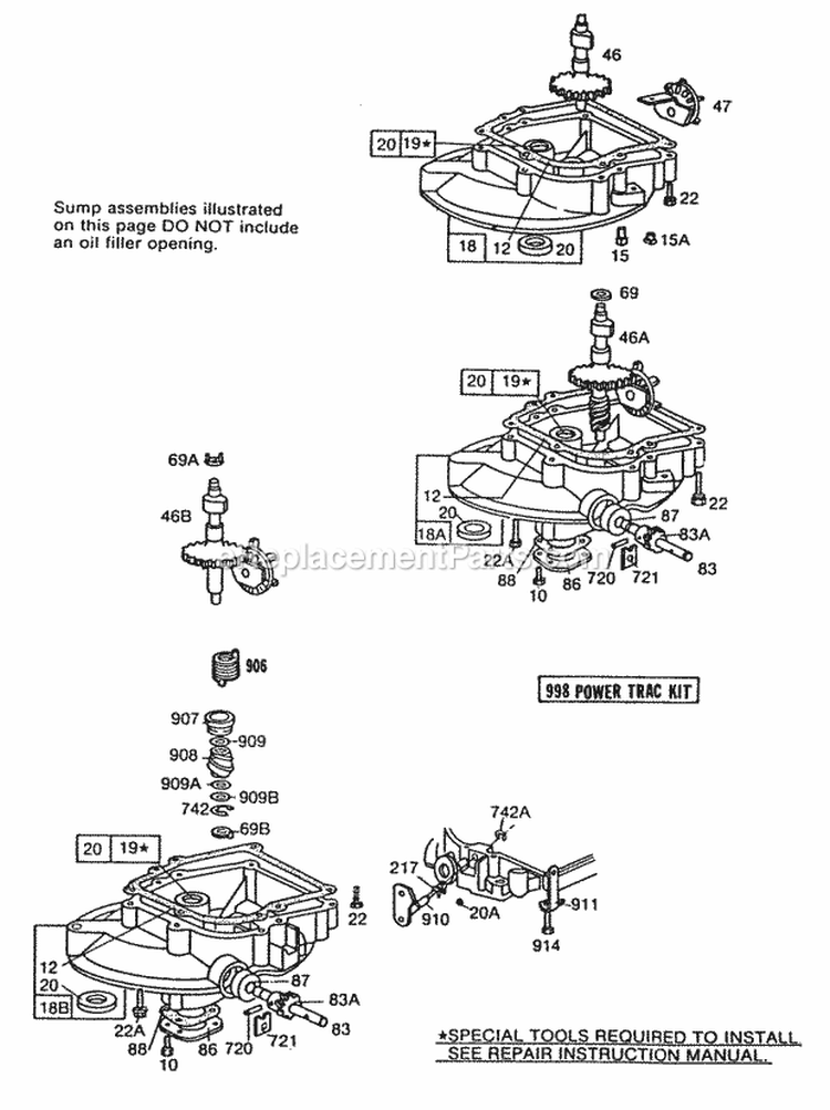 Sump BasesRight Angle Dr Diagram and Parts List for 110982-1228-01  Briggs and Stratton Engine